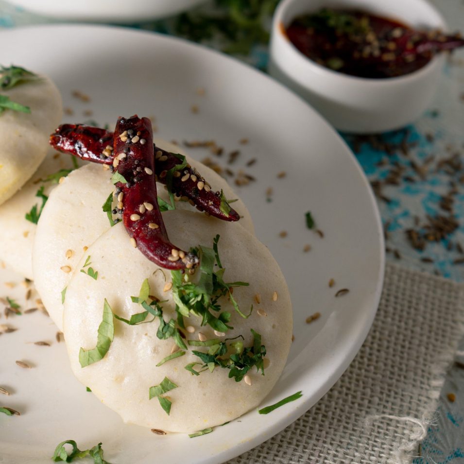 Delicious Indian dumplings with herbs and red pepper
